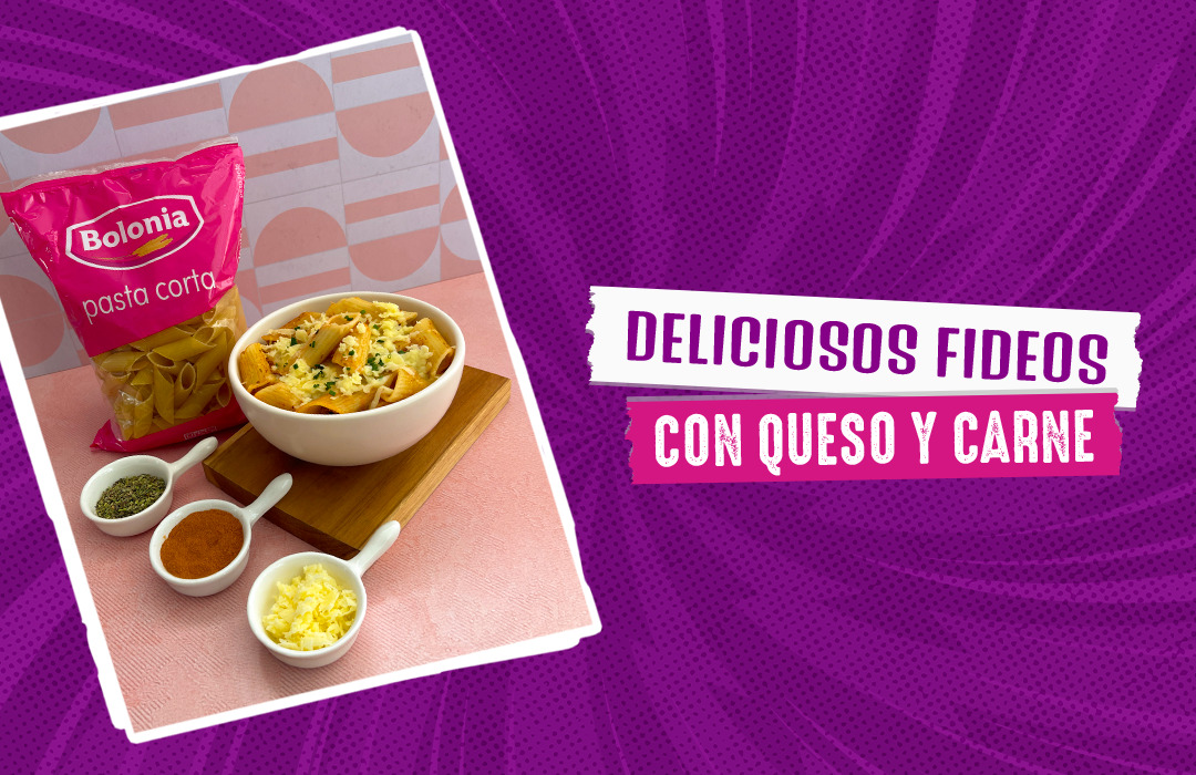 Deliciosos fideos con queso y carne