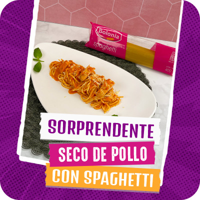 Sorprendente seco de pollo con spaghetti