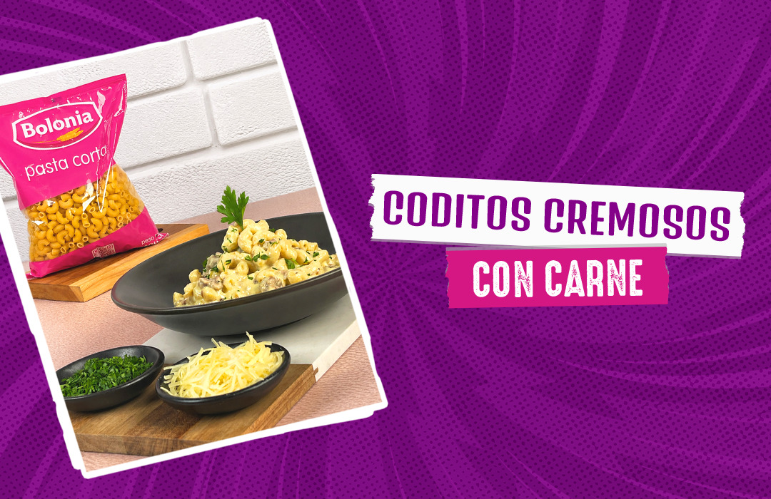 Coditos cremosos con carne