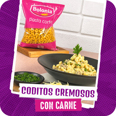 Coditos cremosos con carne
