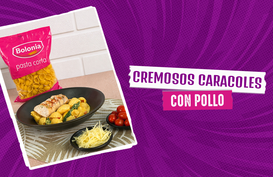 Cremosos caracoles con pollo