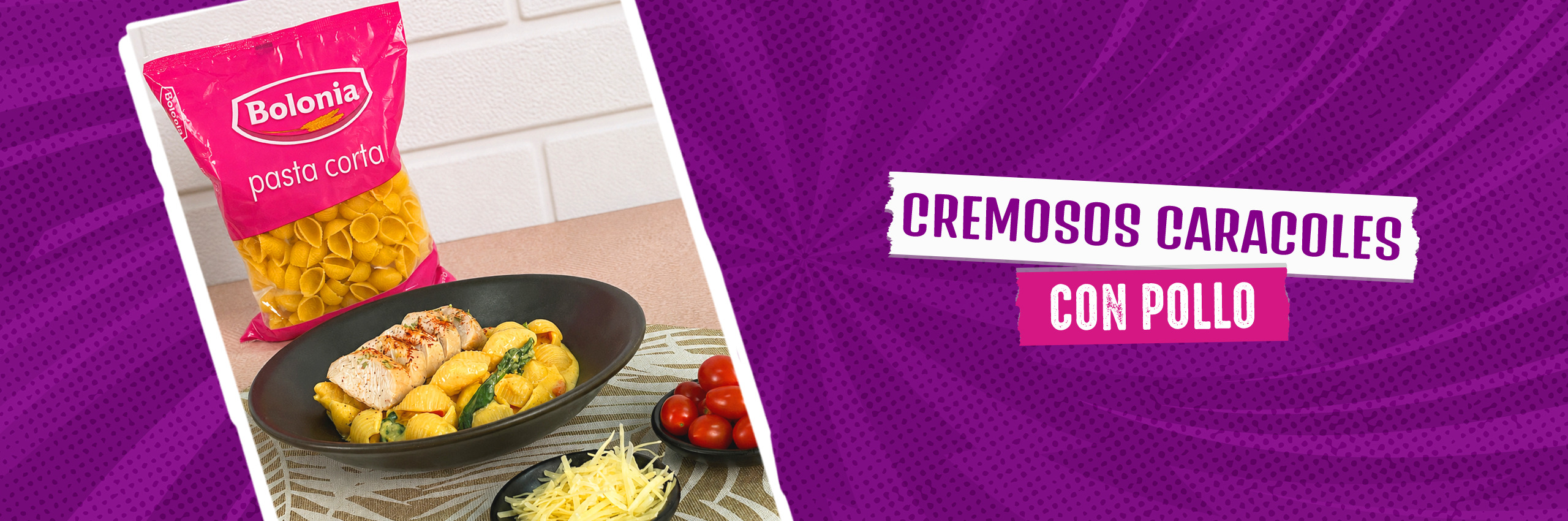Cremosos caracoles con pollo