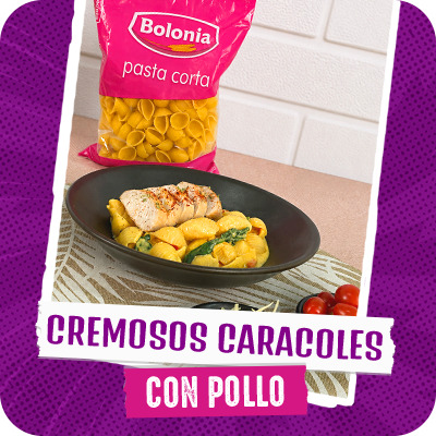 Cremosos caracoles con pollo